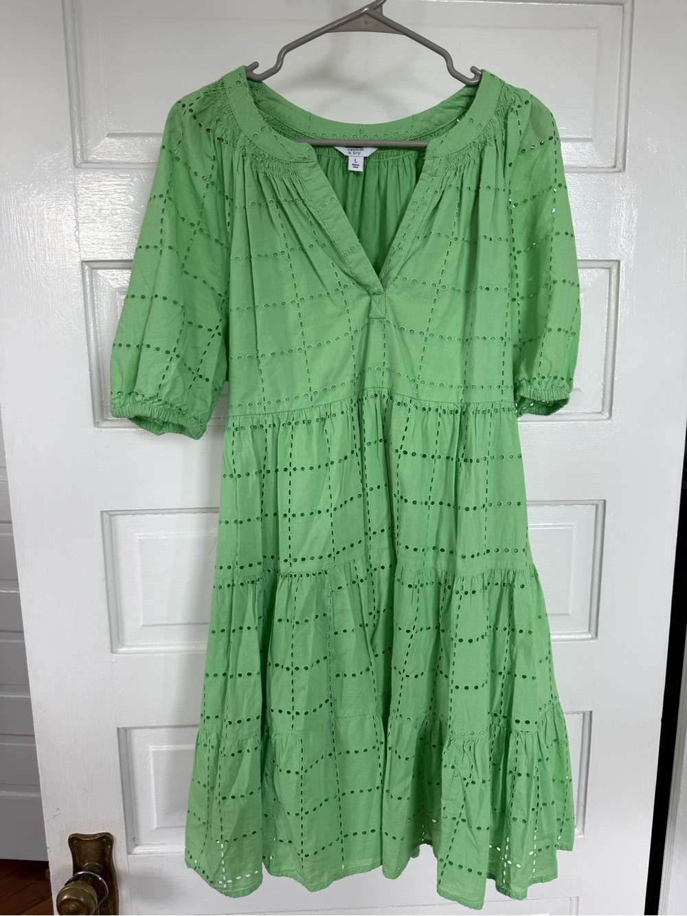 crown & ivy Light Green Eyelet Tiered Midi Dress